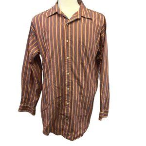 DANIEL CREMIEUX CLASSICS Mens Dress Button Shirt L Orange Stripe L/S Cotton
